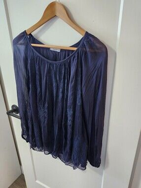 Tendenze Silk Made In Italy Navy Blue Women's Blouse